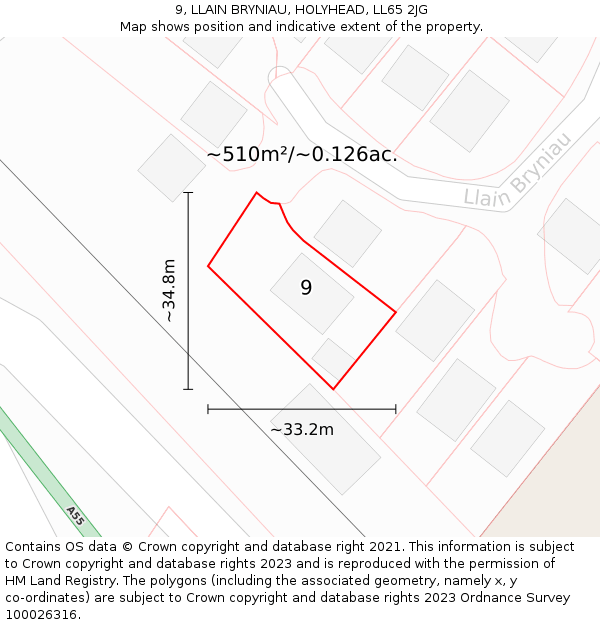 9, LLAIN BRYNIAU, HOLYHEAD, LL65 2JG: Plot and title map