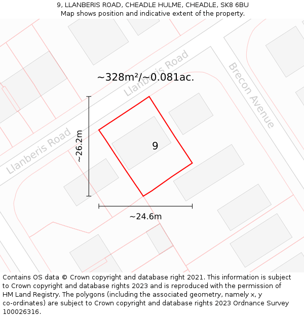 9, LLANBERIS ROAD, CHEADLE HULME, CHEADLE, SK8 6BU: Plot and title map