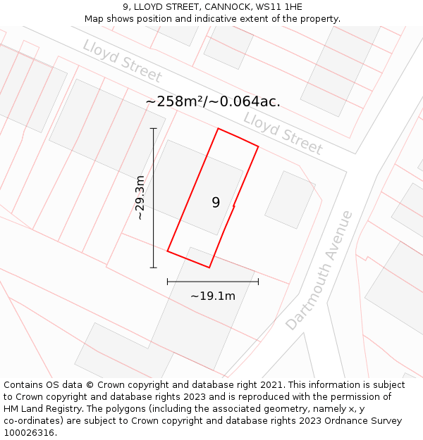 9, LLOYD STREET, CANNOCK, WS11 1HE: Plot and title map