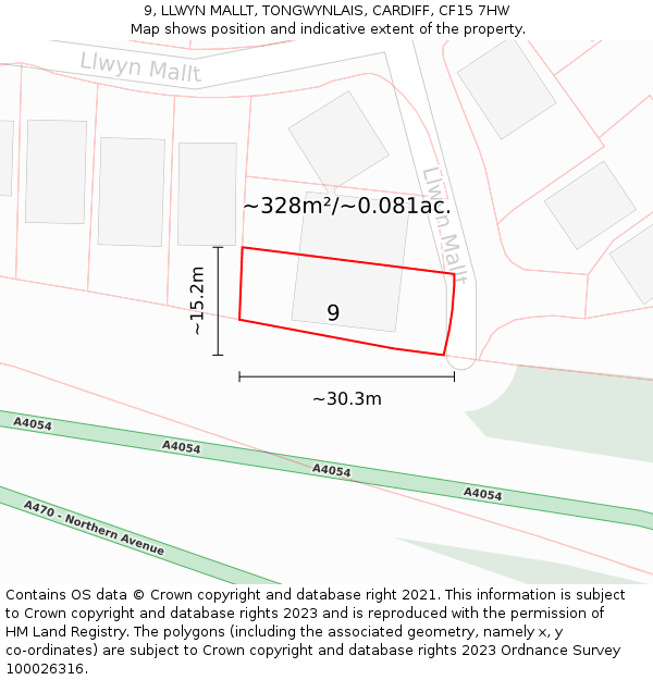 9, LLWYN MALLT, TONGWYNLAIS, CARDIFF, CF15 7HW: Plot and title map