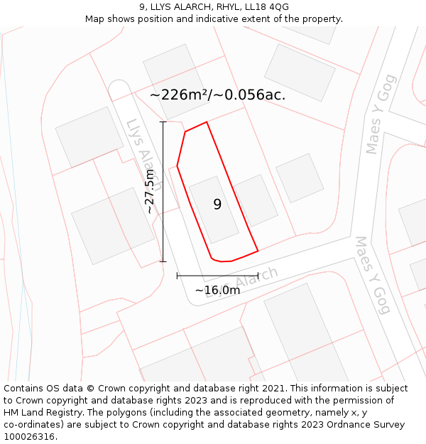 9, LLYS ALARCH, RHYL, LL18 4QG: Plot and title map