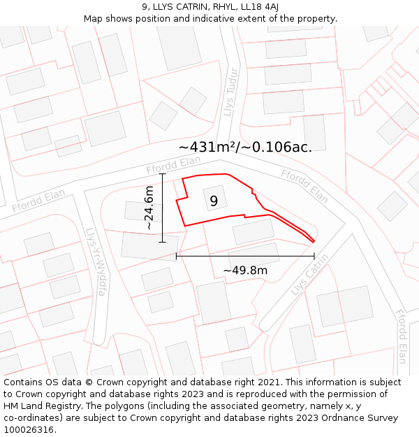 9, LLYS CATRIN, RHYL, LL18 4AJ: Plot and title map