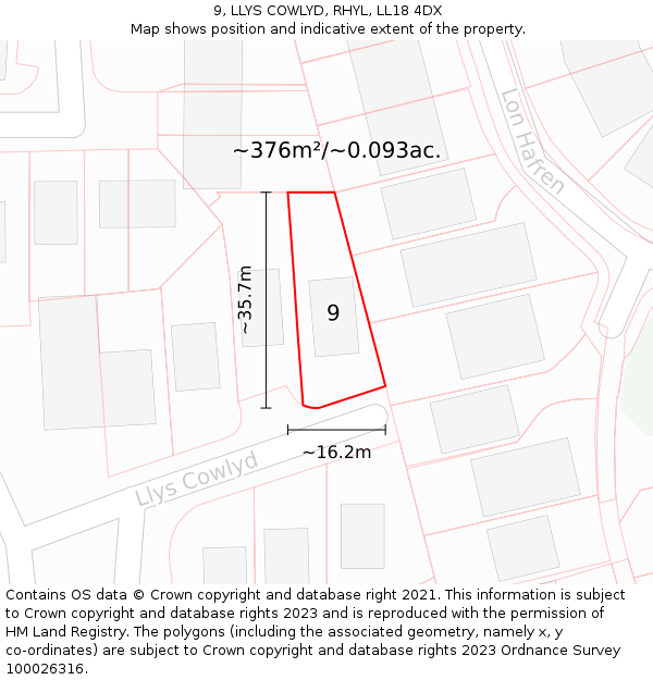 9, LLYS COWLYD, RHYL, LL18 4DX: Plot and title map