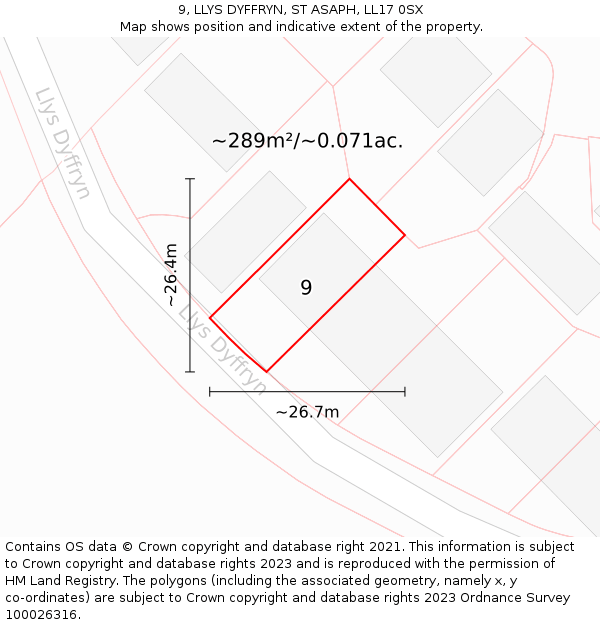 9, LLYS DYFFRYN, ST ASAPH, LL17 0SX: Plot and title map