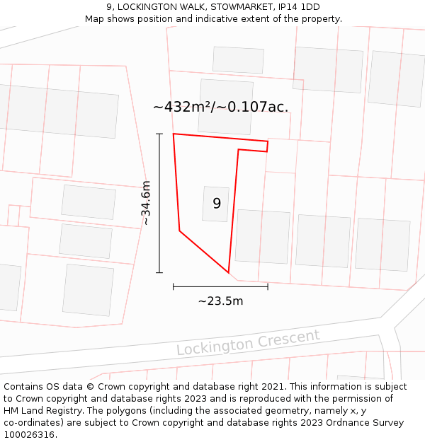 9, LOCKINGTON WALK, STOWMARKET, IP14 1DD: Plot and title map