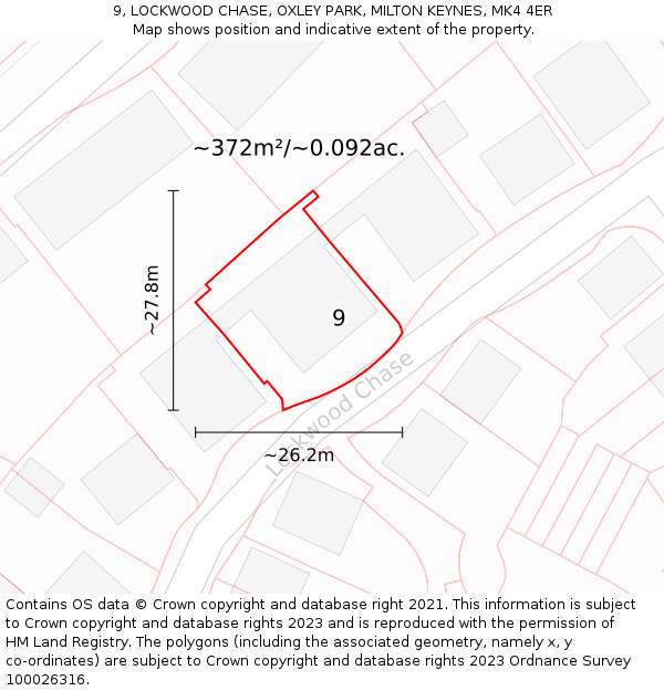 9, LOCKWOOD CHASE, OXLEY PARK, MILTON KEYNES, MK4 4ER: Plot and title map