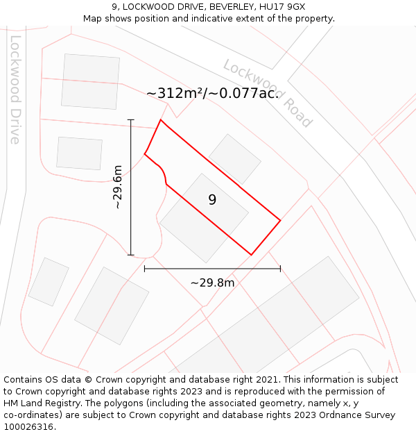 9, LOCKWOOD DRIVE, BEVERLEY, HU17 9GX: Plot and title map