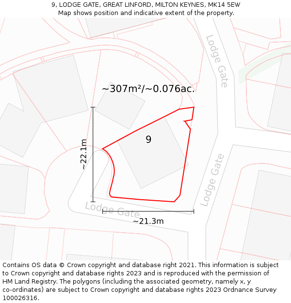 9, LODGE GATE, GREAT LINFORD, MILTON KEYNES, MK14 5EW: Plot and title map