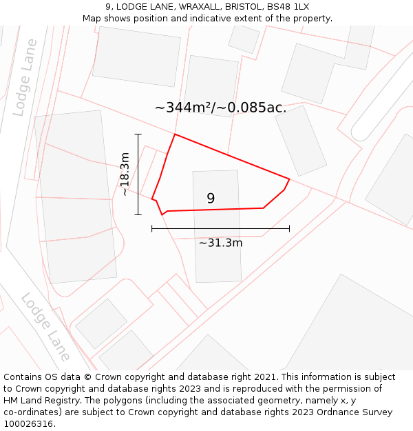 9, LODGE LANE, WRAXALL, BRISTOL, BS48 1LX: Plot and title map