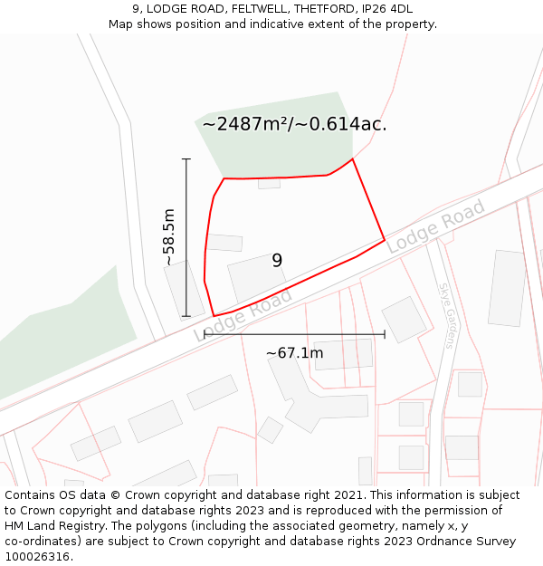 9, LODGE ROAD, FELTWELL, THETFORD, IP26 4DL: Plot and title map