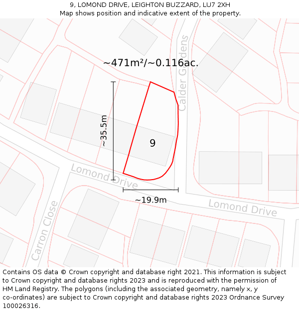 9, LOMOND DRIVE, LEIGHTON BUZZARD, LU7 2XH: Plot and title map