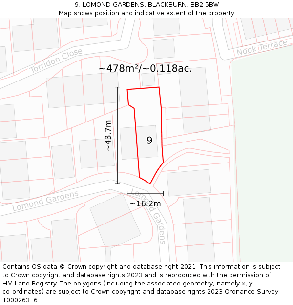 9, LOMOND GARDENS, BLACKBURN, BB2 5BW: Plot and title map