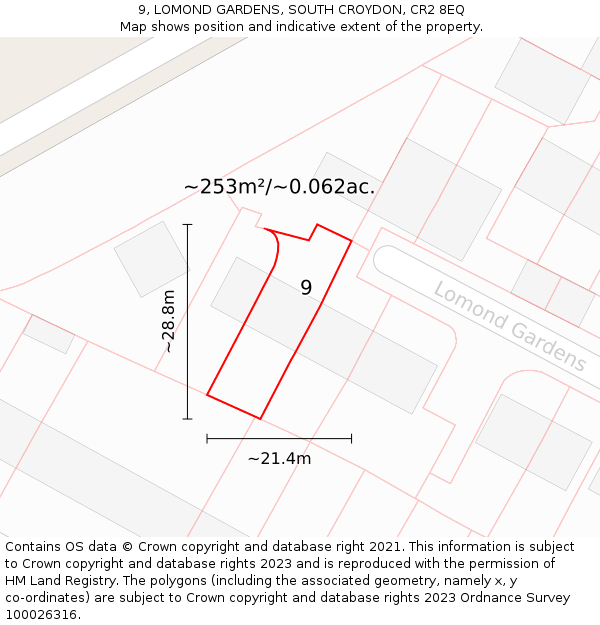 9, LOMOND GARDENS, SOUTH CROYDON, CR2 8EQ: Plot and title map