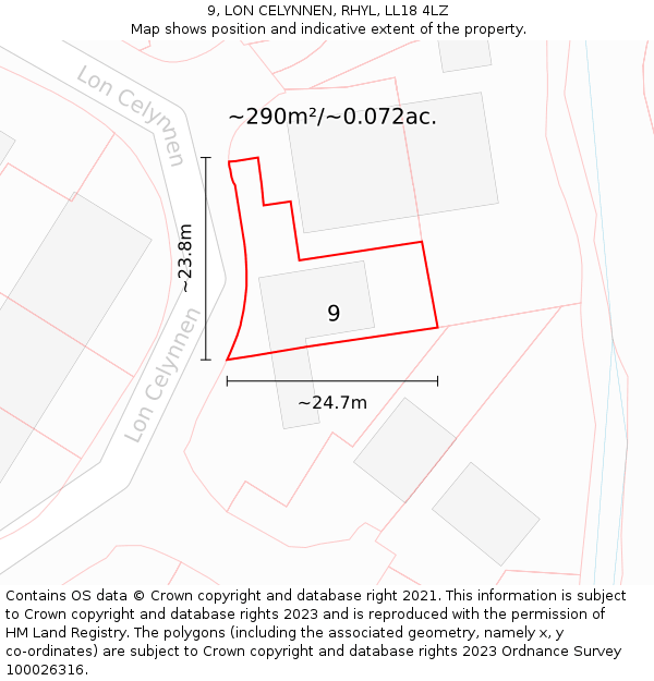 9, LON CELYNNEN, RHYL, LL18 4LZ: Plot and title map