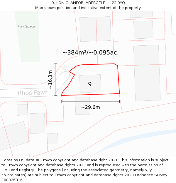 9, LON GLANFOR, ABERGELE, LL22 9YQ: Plot and title map