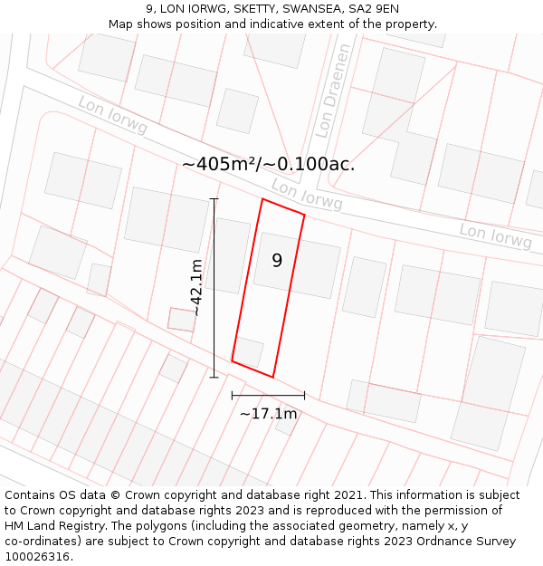 9, LON IORWG, SKETTY, SWANSEA, SA2 9EN: Plot and title map