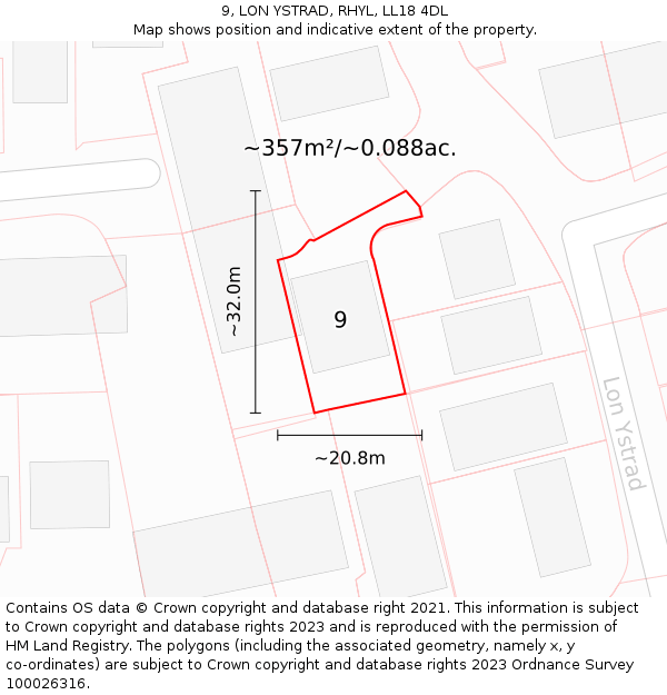 9, LON YSTRAD, RHYL, LL18 4DL: Plot and title map