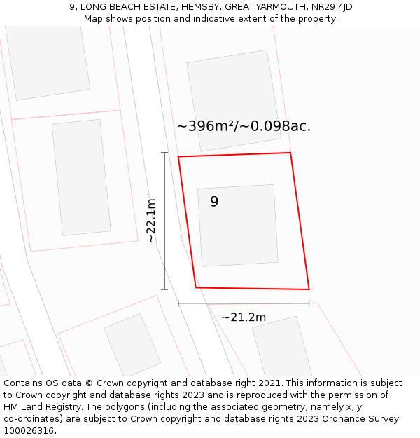 9, LONG BEACH ESTATE, HEMSBY, GREAT YARMOUTH, NR29 4JD: Plot and title map