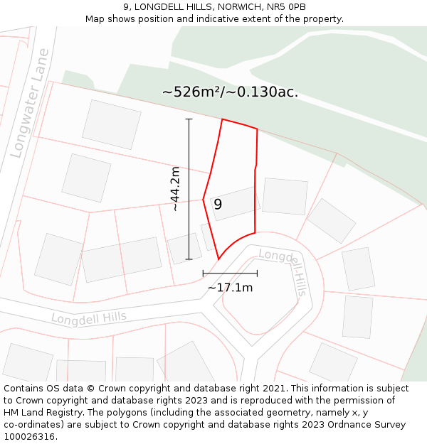 9, LONGDELL HILLS, NORWICH, NR5 0PB: Plot and title map