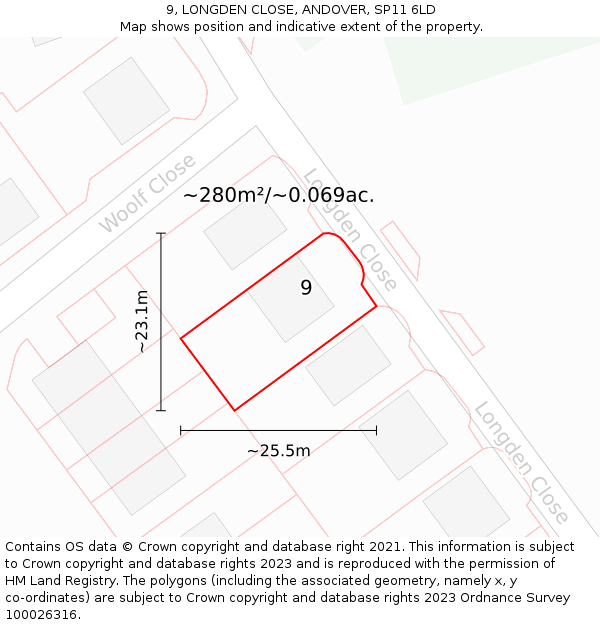 9, LONGDEN CLOSE, ANDOVER, SP11 6LD: Plot and title map