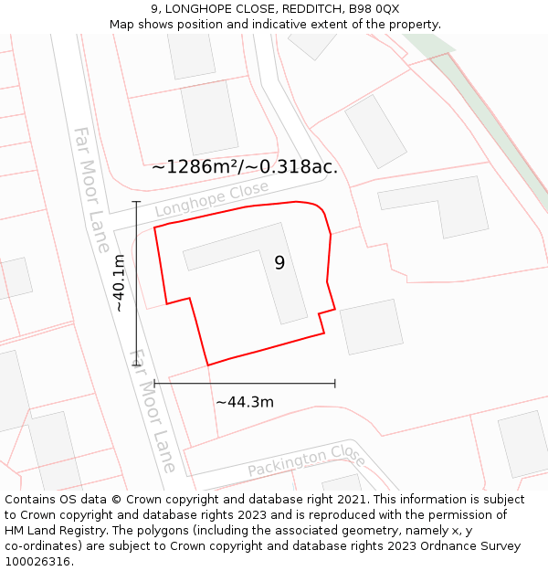 9, LONGHOPE CLOSE, REDDITCH, B98 0QX: Plot and title map