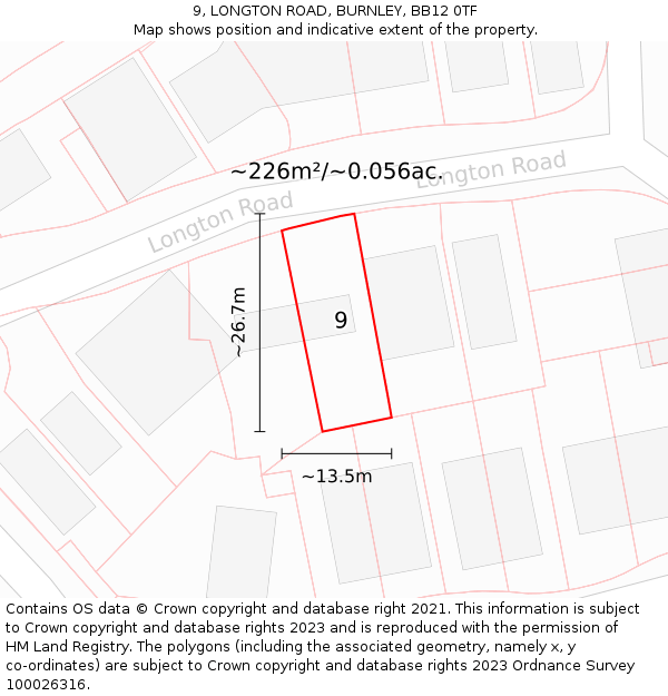 9, LONGTON ROAD, BURNLEY, BB12 0TF: Plot and title map