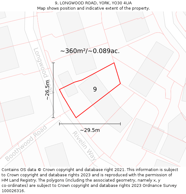 9, LONGWOOD ROAD, YORK, YO30 4UA: Plot and title map