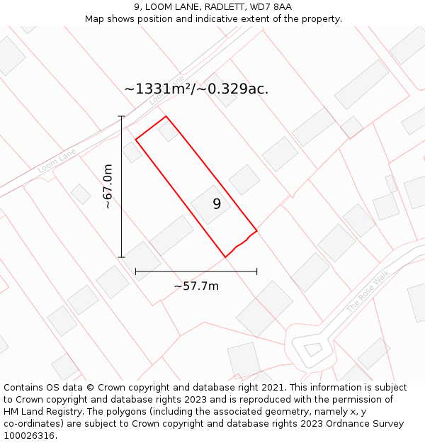 9, LOOM LANE, RADLETT, WD7 8AA: Plot and title map