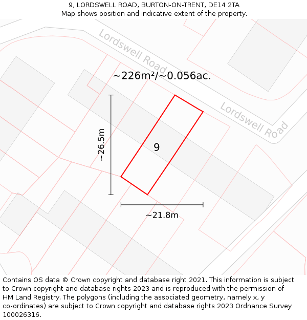 9, LORDSWELL ROAD, BURTON-ON-TRENT, DE14 2TA: Plot and title map