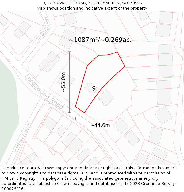 9, LORDSWOOD ROAD, SOUTHAMPTON, SO16 6SA: Plot and title map