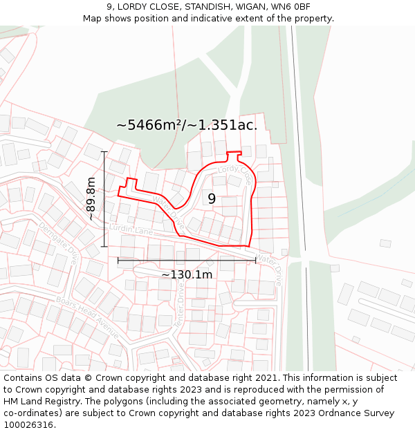 9, LORDY CLOSE, STANDISH, WIGAN, WN6 0BF: Plot and title map