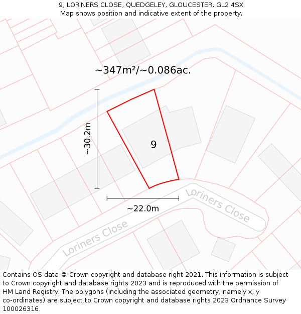 9, LORINERS CLOSE, QUEDGELEY, GLOUCESTER, GL2 4SX: Plot and title map