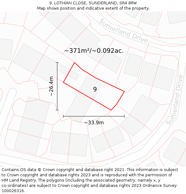 9, LOTHIAN CLOSE, SUNDERLAND, SR4 8RW: Plot and title map