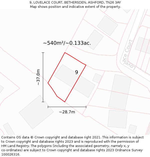 9, LOVELACE COURT, BETHERSDEN, ASHFORD, TN26 3AY: Plot and title map