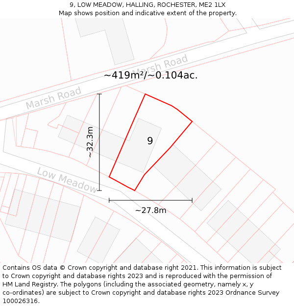 9, LOW MEADOW, HALLING, ROCHESTER, ME2 1LX: Plot and title map