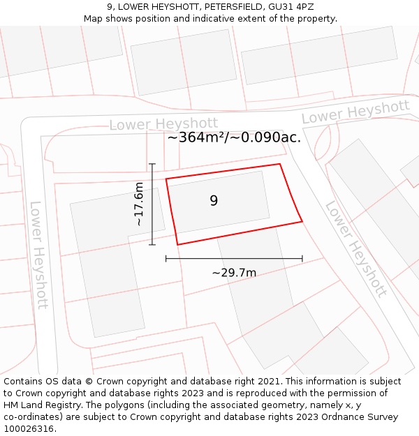 9, LOWER HEYSHOTT, PETERSFIELD, GU31 4PZ: Plot and title map