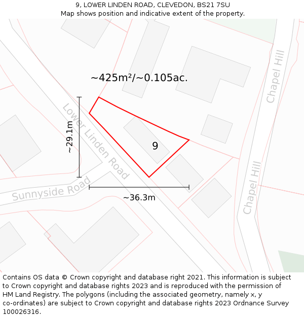 9, LOWER LINDEN ROAD, CLEVEDON, BS21 7SU: Plot and title map