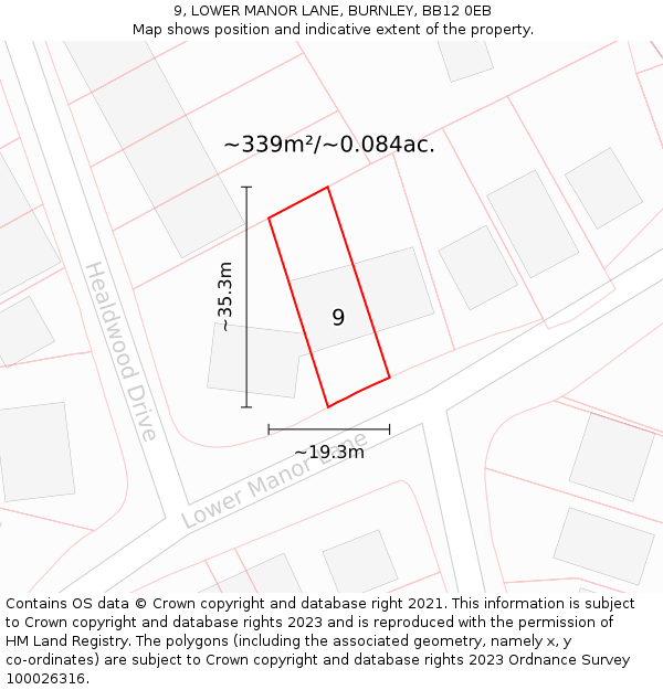 9, LOWER MANOR LANE, BURNLEY, BB12 0EB: Plot and title map