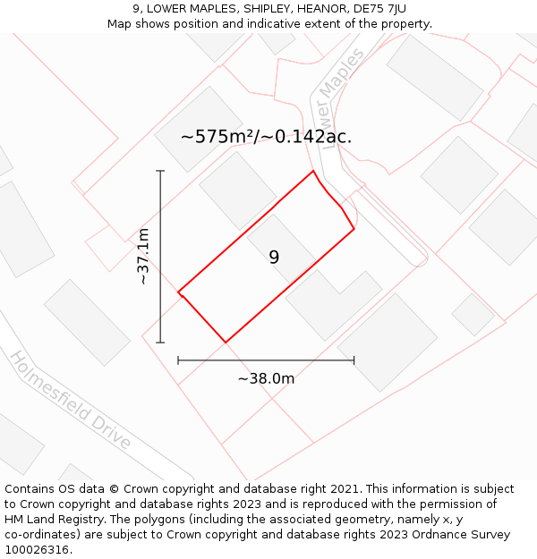 9, LOWER MAPLES, SHIPLEY, HEANOR, DE75 7JU: Plot and title map