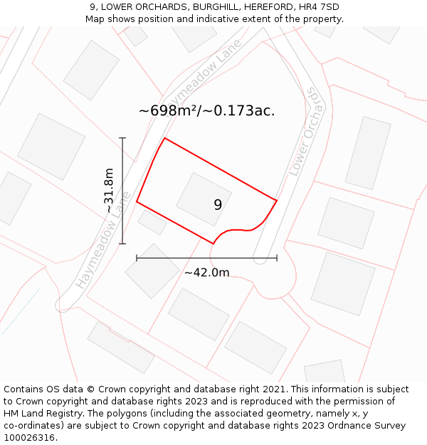 9, LOWER ORCHARDS, BURGHILL, HEREFORD, HR4 7SD: Plot and title map