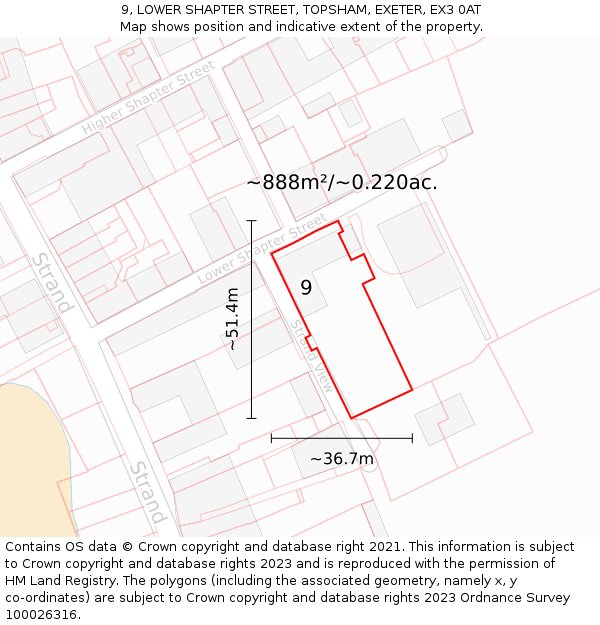 9, LOWER SHAPTER STREET, TOPSHAM, EXETER, EX3 0AT: Plot and title map