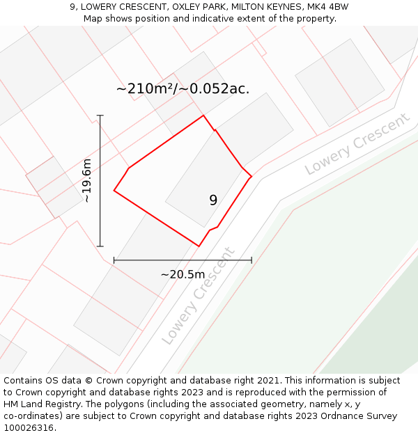 9, LOWERY CRESCENT, OXLEY PARK, MILTON KEYNES, MK4 4BW: Plot and title map