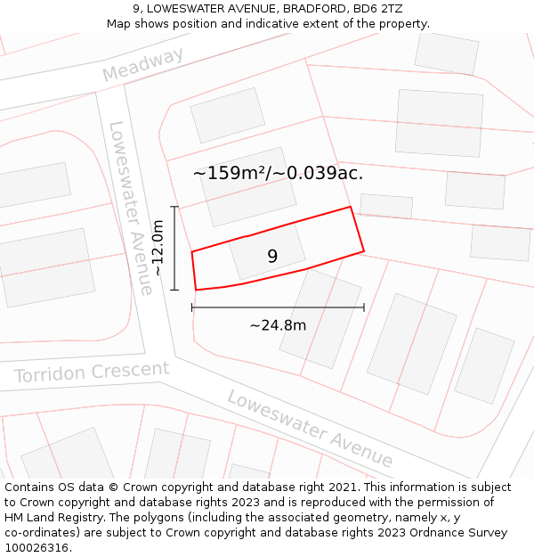 9, LOWESWATER AVENUE, BRADFORD, BD6 2TZ: Plot and title map