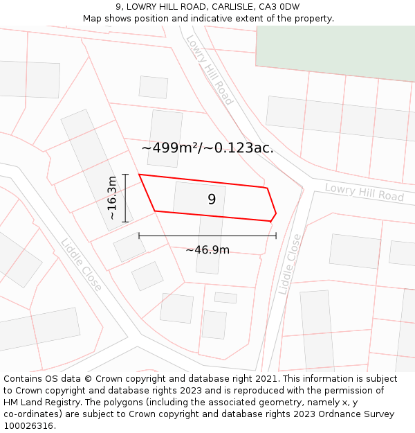 9, LOWRY HILL ROAD, CARLISLE, CA3 0DW: Plot and title map