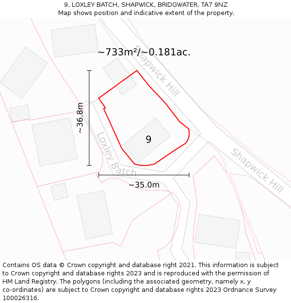 9, LOXLEY BATCH, SHAPWICK, BRIDGWATER, TA7 9NZ: Plot and title map