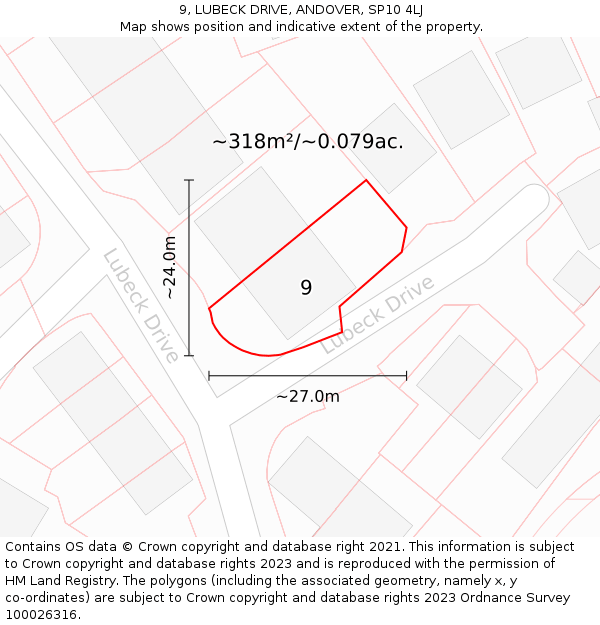 9, LUBECK DRIVE, ANDOVER, SP10 4LJ: Plot and title map