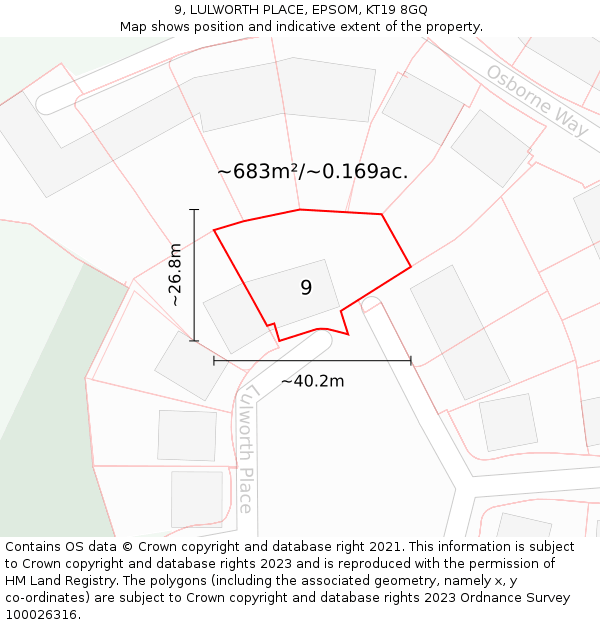 9, LULWORTH PLACE, EPSOM, KT19 8GQ: Plot and title map