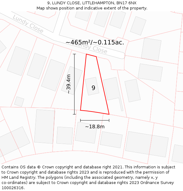 9, LUNDY CLOSE, LITTLEHAMPTON, BN17 6NX: Plot and title map