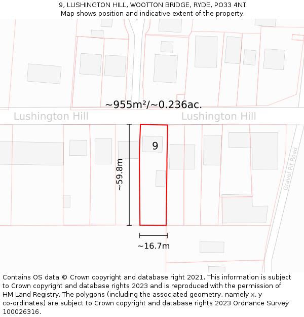 9, LUSHINGTON HILL, WOOTTON BRIDGE, RYDE, PO33 4NT: Plot and title map