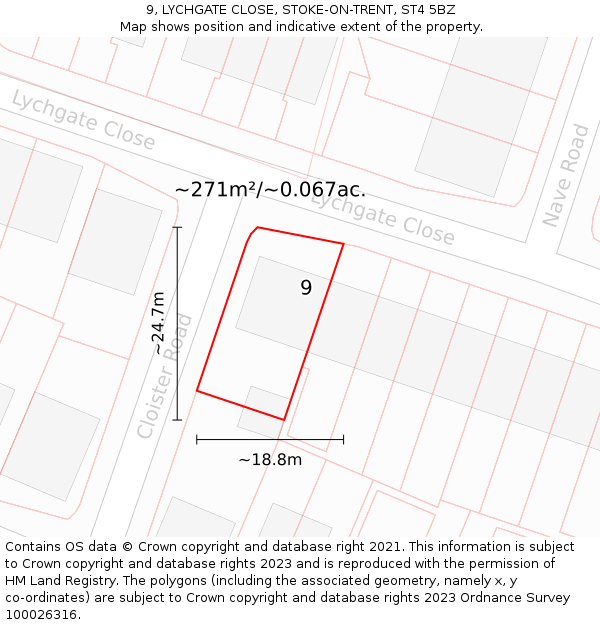 9, LYCHGATE CLOSE, STOKE-ON-TRENT, ST4 5BZ: Plot and title map